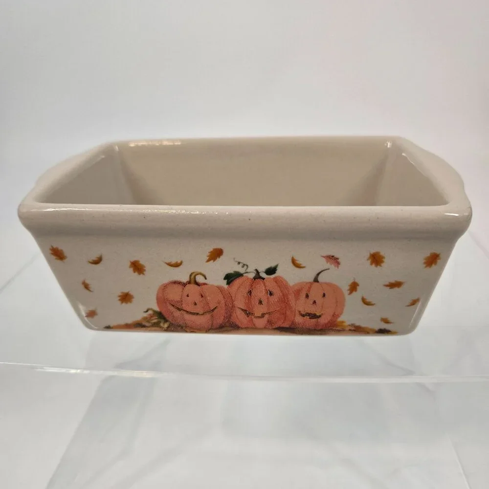 Nantucket Jack-O-Lanterns Mini Loaf Pan Pumkpins Fall Baking Dish Stoneware